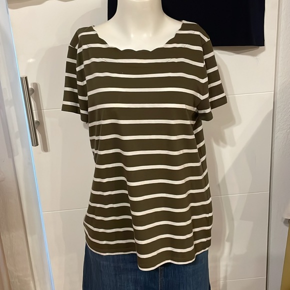 SET OF 3 Talbots Tee: Striped green & white. Solid: blue, white. Women’s Lg - Picture 7 of 10